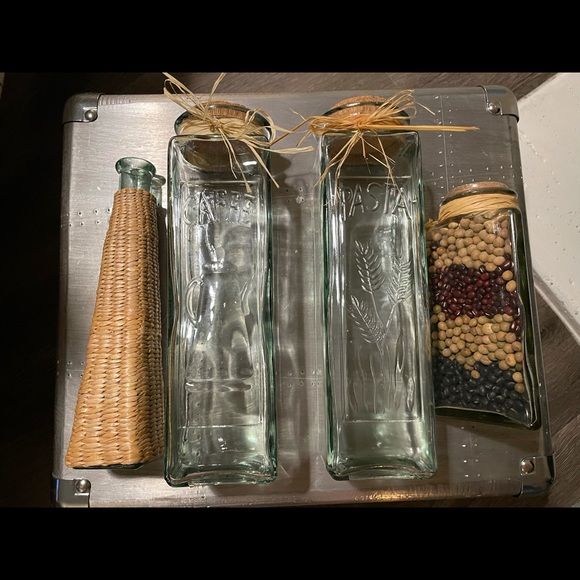 Coffee Pasta Beans thick glass canisters olive oil vintage farmhouse rustic rare - Picture 5 of 8
